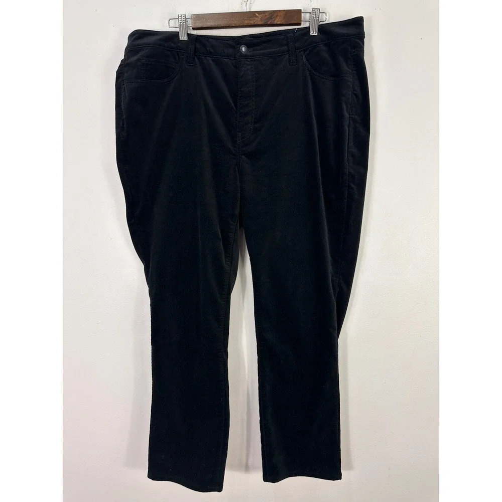 Talbots Velveteen Straight Leg Pants Women 18WP Black Stretch Casual Trousers